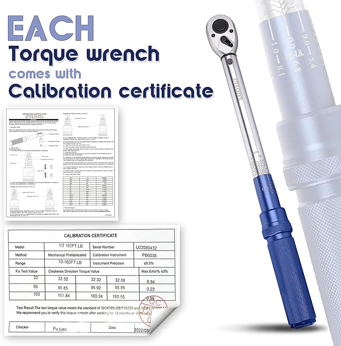 1/2-Inch Drive Click Torque Wrench, Torque Wrench 1/2 Drive 10-160FT.LB/13.6-217N.M with a XIPE Storage Tray, Blue