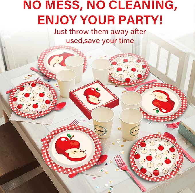 Qyeahkj 100 Pcs Apple Party Supplies Back to School Plates and Napkins Fruit - Image 5
