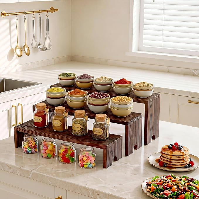 2 Set Wooden Cupcake Stand for Decor, 3 Tiered Stackable Display Risers - Image 2