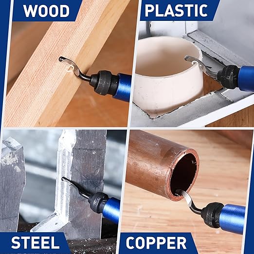 WORKPRO Deburring Tool with 11 Extra High Speed Steel Swivel Blades - 360 Degree Rotary Head Deburring Tool for Metal, Resin, Aluminum, Copper, Plastic, 3D Printing, Wood