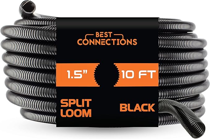 BEST CONNECTIONS (1.5" x 10 ft) Split Wire Loom Flex-Guard Convoluted Tubing Protective Split Cable Sleeves for Automotive Home Industrial Electrical Wires Chemical Resistant Conduit Black
