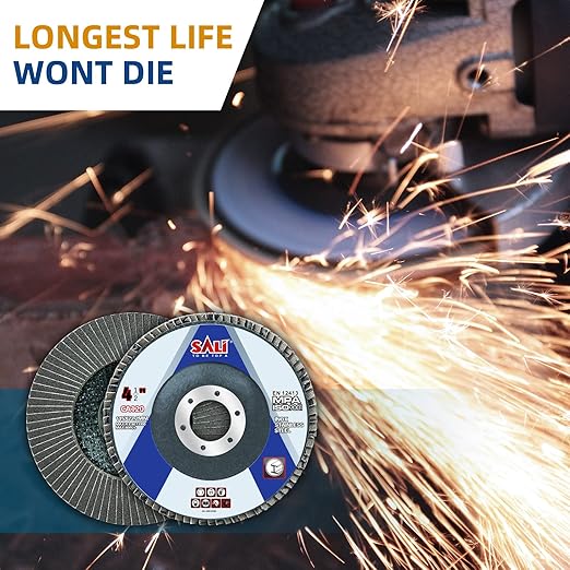 Sali 100 Pack Flap Disc 120 Grit 4.5" x 7/8-Inch Sanding Disc Bevel Type #29 Premium and Industrial Grade Angle Grinder Grinding Wheel High Performance Edge Grinding