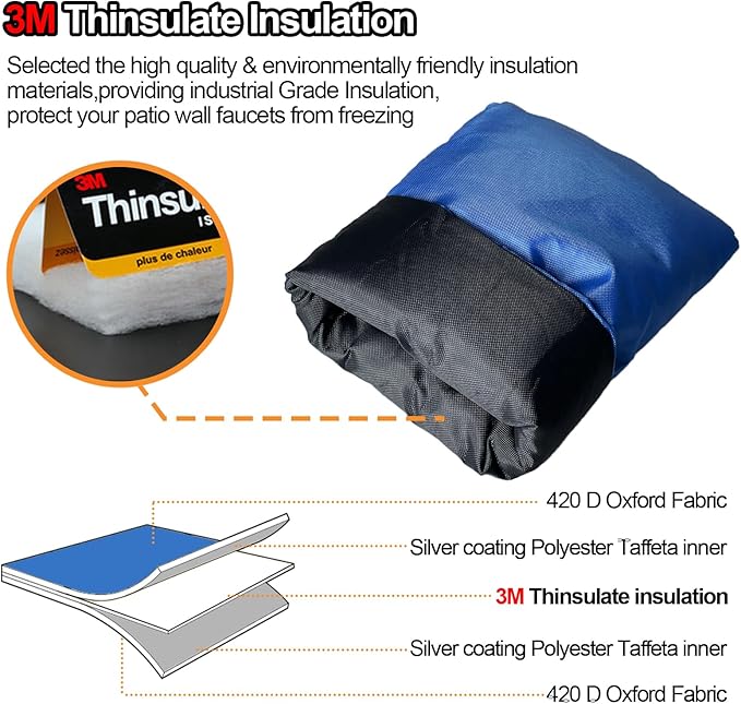 Enlarge Outdoor Faucet Cover for Winter Freeze Protection, 3M Thinsulate, 10”H x 6.3”W Hose Bib Covers for Wall Taps Outside, Waterproof & Frost Free Insulated Spigot Cover, 4 Pcs Faucet Socks - Blue