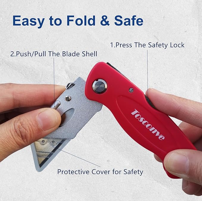 8-Pack Folding Utility Knife with Extra 30 Blades, Tough Foldable Razor Knife Box Opener for Cartons Boxes Cardboard Sheet Plastic, Folding Box Cutter without Clip for Home Office Warehouse