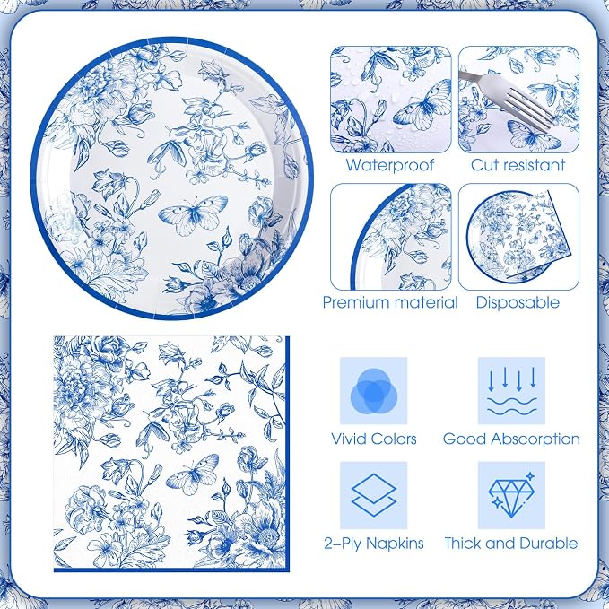 Zhehao 120 Pcs Disposable Paper Plates and Napkins Bulk Birthday Party - Image 4