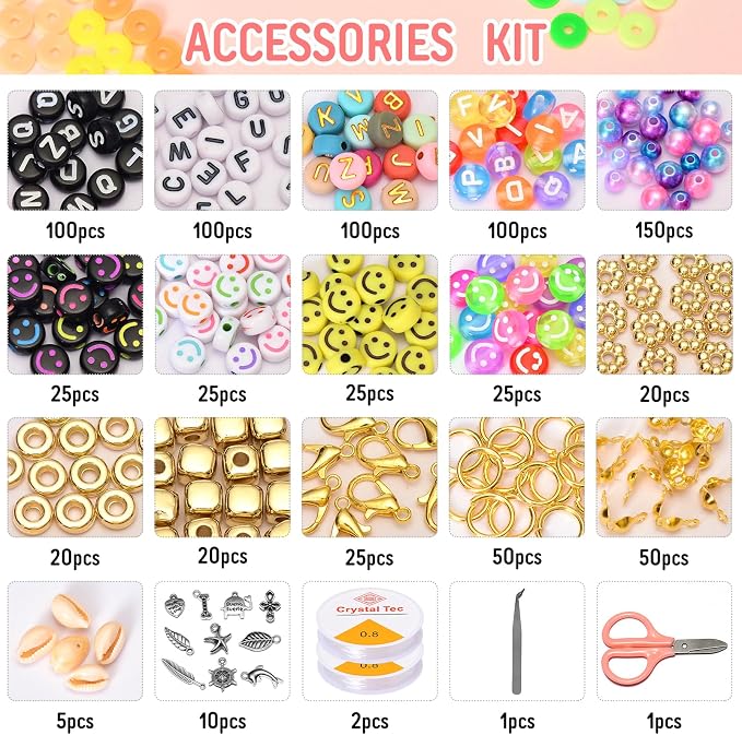 Ilootm Friendship Bracelet Making Kit, 96 Colors Polymer Clay Beads & 24 Colors - Image 4