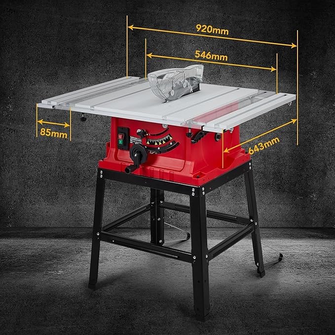 GAOMON Table Saw 10 Inch, 15 Amp 5000RPM Powerful Tablesaw With Stand & Protective Cover, 36 X 25 Inch Tabletop Saw 90° Cross Cut & 0-45° Bevel Cut, Adjustable Depth, for Woodwork
