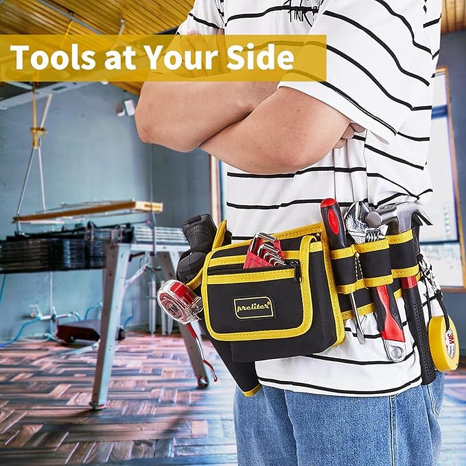 Tool Belt 7 Pockets, Adjustable Tool Belts for Men, Heavy Duty Utility Belt, Waterproof Tool Pouch for Carpenter/Electrician/Construction (Black Yellow)