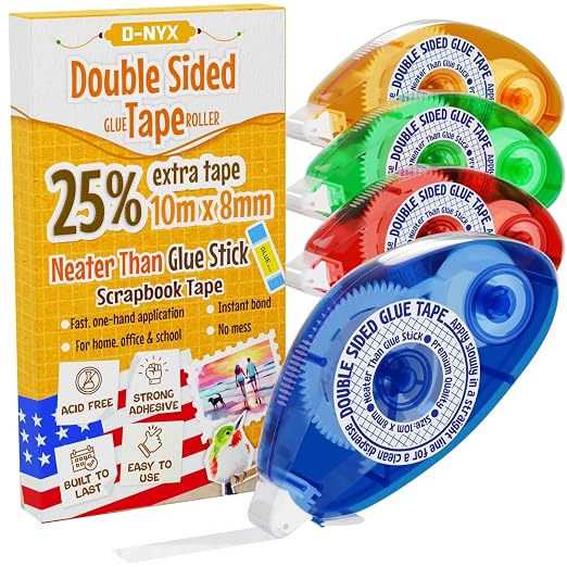 D-NYX 4 Pack Double Sided Tape Roller, Glue Tape Roller by D-NYX