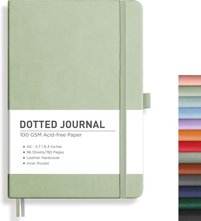 RETTACY Dotted Journal Notebook, 192 Pages, A5 Medium Size | Leather Hardcover by RETTACY