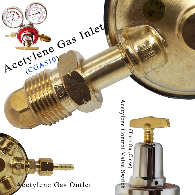 2 Piece Dual Welding Gas Gauges Oxygen (CGA-540) and Acetylene (CGA-510) Regulators Combo（Two-piece suit ）