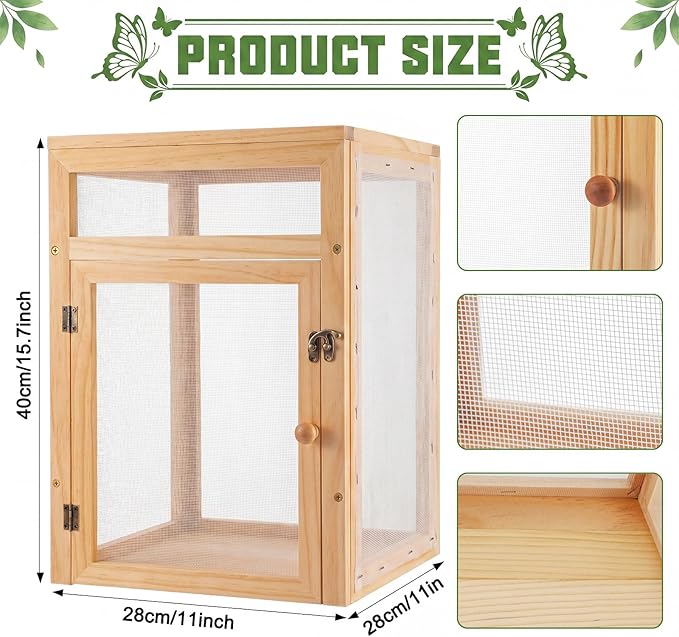 Bucherry Wooden Butterfly Habitat Cage Kit Monarch Caterpillar Enclosure - Image 2