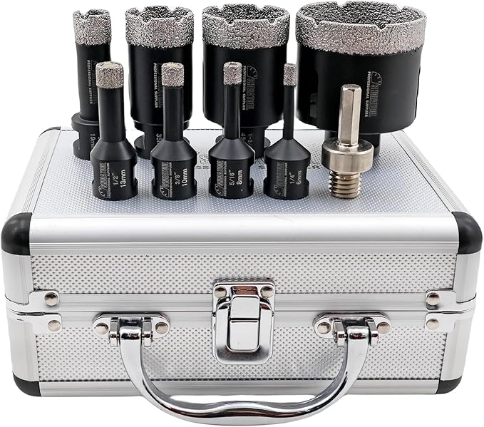 SHDIATOOL Diamond Core Drill Bits Kit for Porcelain Tile Ceramic Marble Brick Hole Saw Set 5/8 inch-11 Thread 9-Piece (6/8/10/13/19/35/45/65mm)