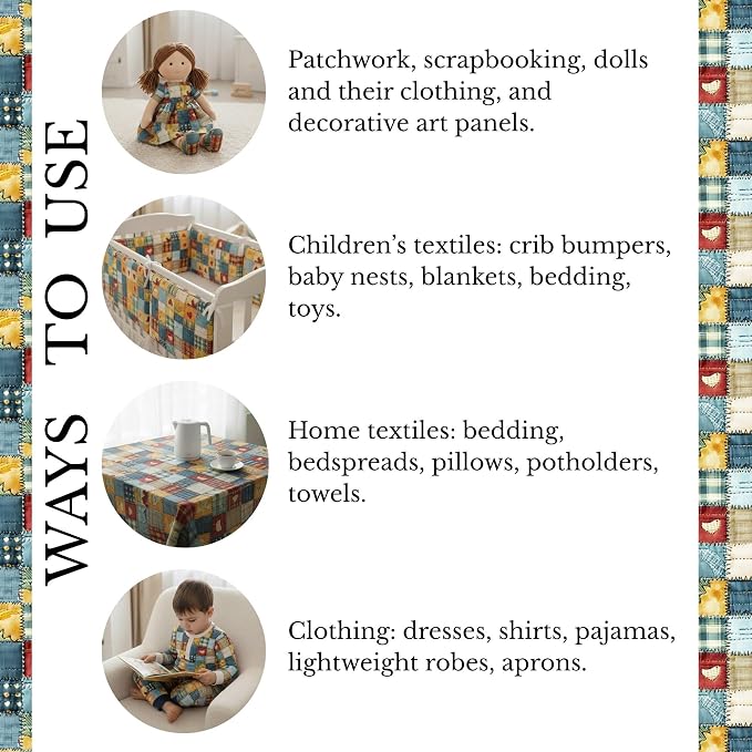 Patchwork Cotton Fabric Panel 61 x 36.6 Inches, Rustic Quilt Style Squares - Image 9