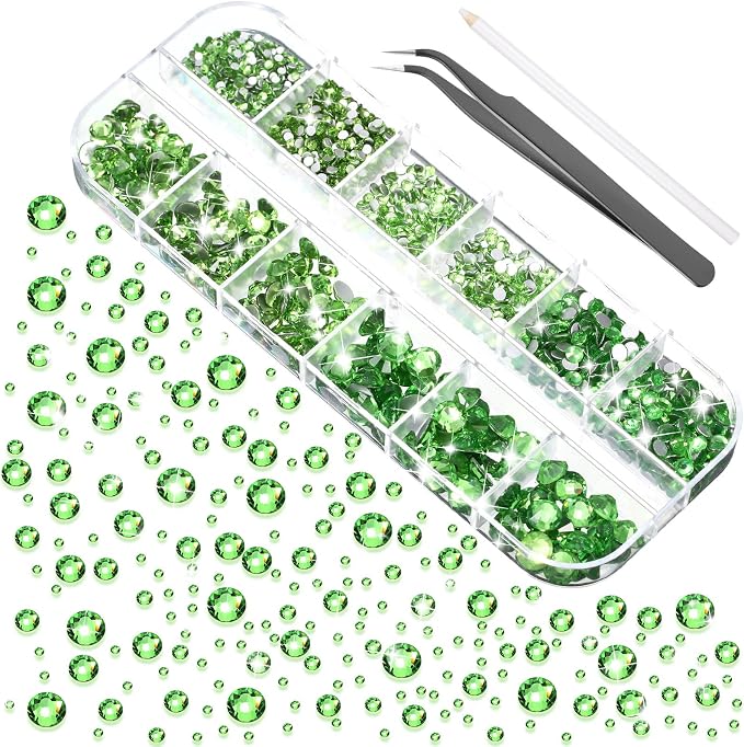TecUnite 2000 Pieces Flat Back Gems Round Crystal Rhinestones 6 Sizes by TecUnite
