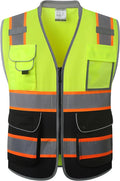 JKSafety 9 Pockets Class 2 Hi-Vis Safety Vest High Visibility Reflecitive Mesh Safety Vests for Men and Women Cushioned Collar Work Utility PPE Work Gear ANSI/ISEA compliant (101-YBlack 3XL)