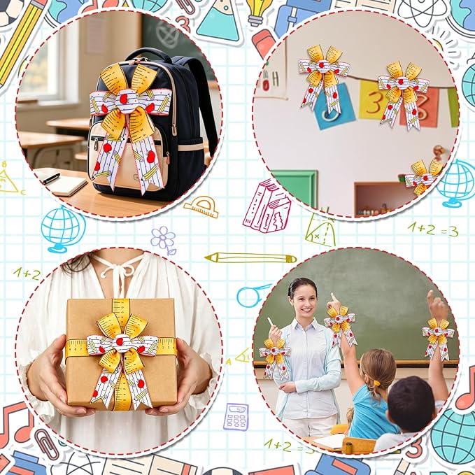 2 Rolls Back to School Wired Edge Ribbons, 12 Yards Apple Pencil Stripe - Image 3