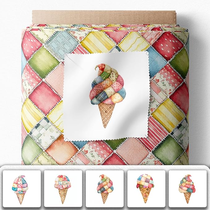 Patchwork Ice Cream Cotton Fabric Panel – 6 Designs + Bonus Sheet 29.5×19.6 inch - Image 2