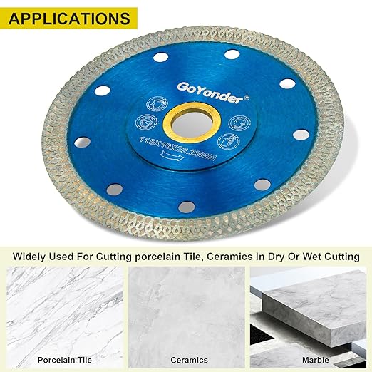 GoYonder Super Thin 4" Grinder Blades Tile Blade, Diamond Saw Blade for Cutting Porcelain Tiles Granite, 105mm Tile Cutting Blade for Angle Grinder