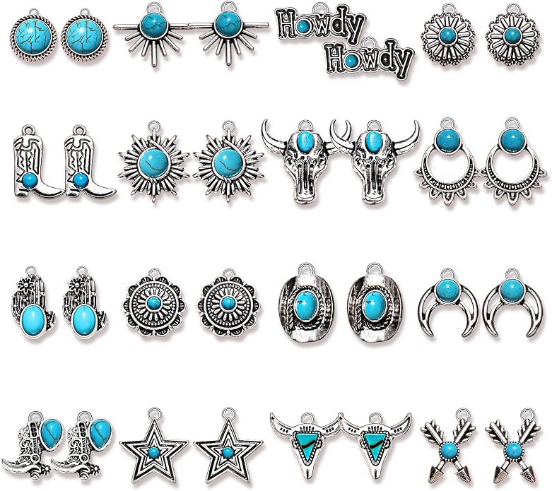 NVENF 32PCS Western Charms for Jewelry Making, Synthetic Turquoise Vintage by NVENF