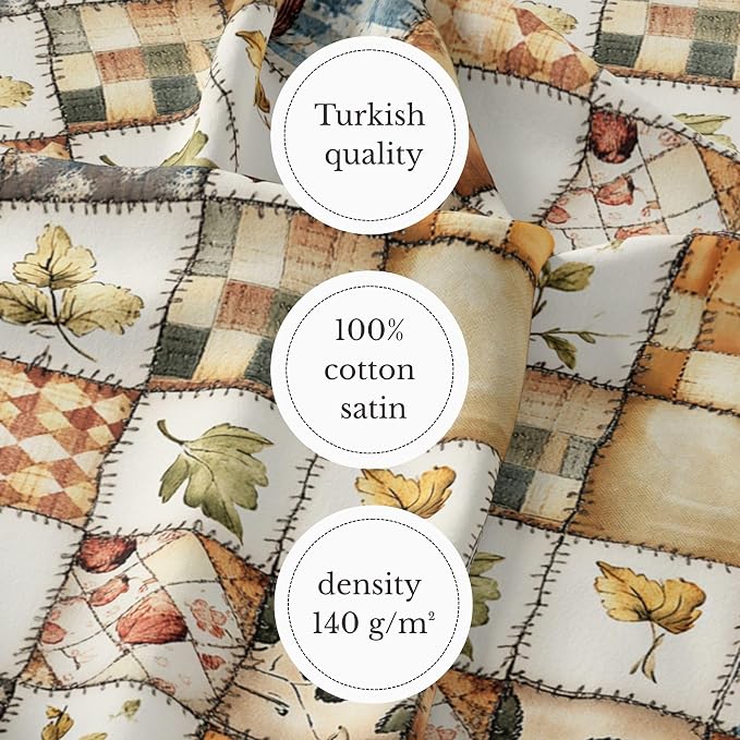 Patchwork Cotton Fabric Panel 61 x 36.6 Inches, Autumn Leaves Quilt Style - Image 4