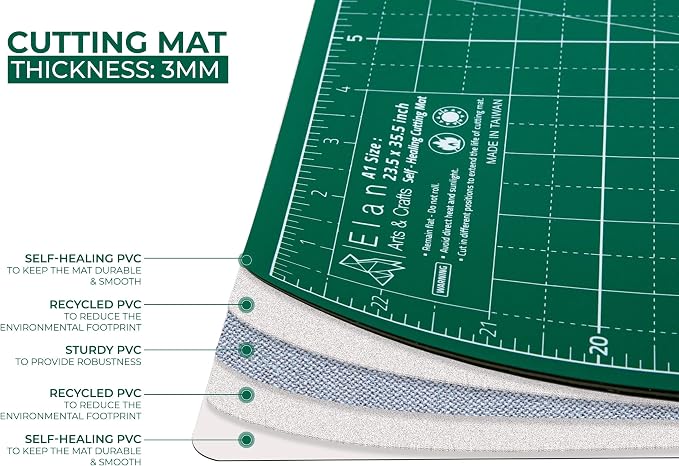Elan Cutting Mat A2 Green, Self Healing Cutting Mat 18x24 Inch, 5-Ply Craft - Image 3