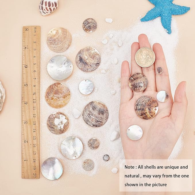 SUNNYCLUE 1 Box 60Pcs Natural Flat Round Seashells Pendant Mussel Shell Coin - Image 4