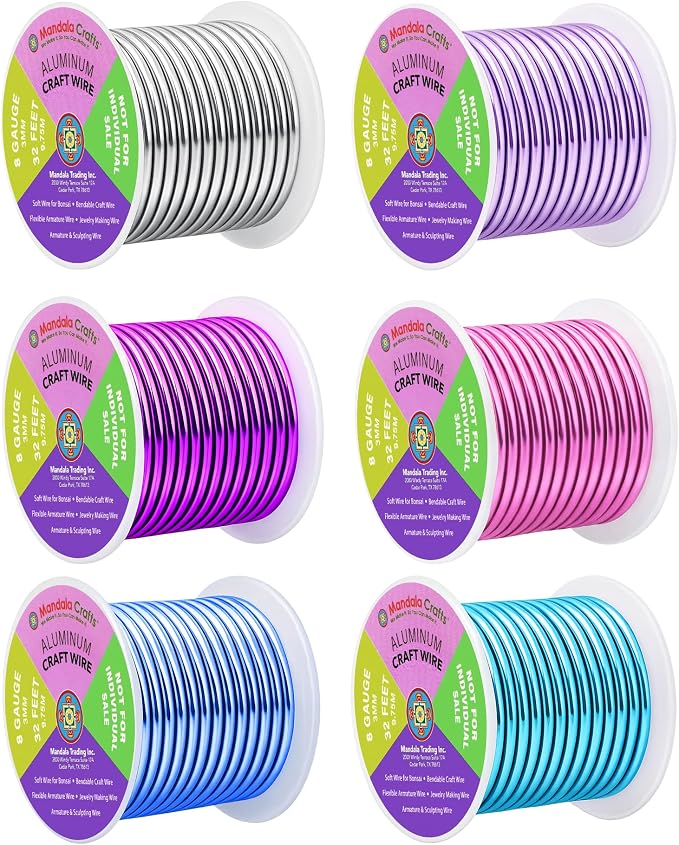 Mandala Crafts 8 GA Turquoise Pink Assorted Anodized Aluminum Craft Wire | 120 by MandalaCrafts