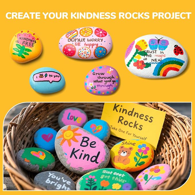 Simetufy 15pcs Rocks for Painting, Flat & Smooth River Rocks for Arts & DIY - Image 6