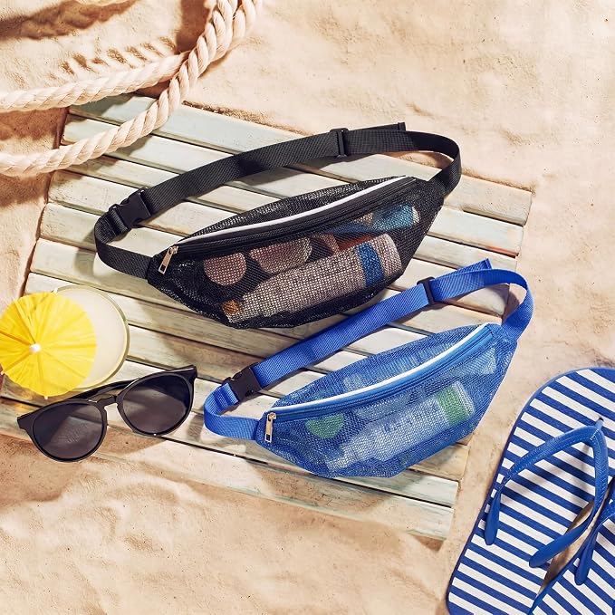 Hsei 2 Pcs Mesh Shell Bags for Beach Shelling Seashell Collecting Fanny Pack - Image 6
