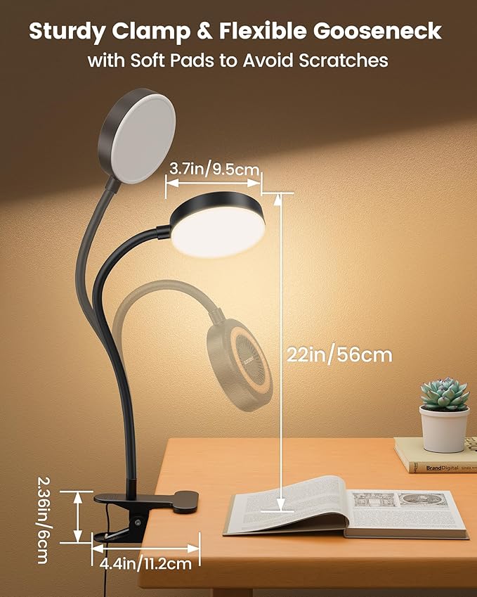 Glocusent Clip on Light, 72-LED Clip on Lamp with Amber Night Light, 3 Colors & 5 Brightness Bed Lamp, 30-Min Auto Off Timer, Perfect Eye Caring Reading Lamps for Bed/Bunk Bed