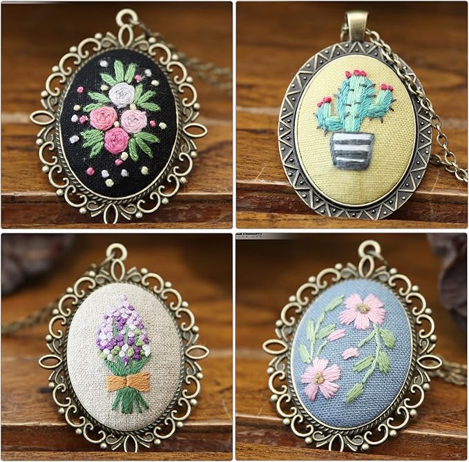ZOCONE 4 Packs Embroidery Necklace Kits, Embroidery Pendant Kit Mini Cross - Image 6
