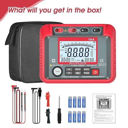 Megohmmeter, 250V-2500V Output Voltage Insulation Tester, 1MΩ-200GΩ Ohm Meter Multimeter, Grounding Tester with 100 Groups of Data Storage