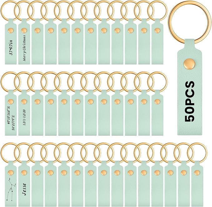 Wavyknot 50 Pcs PU Leather Keychain Blanks Bulk Laser Engraving Blanks Keychain by Wavyknot