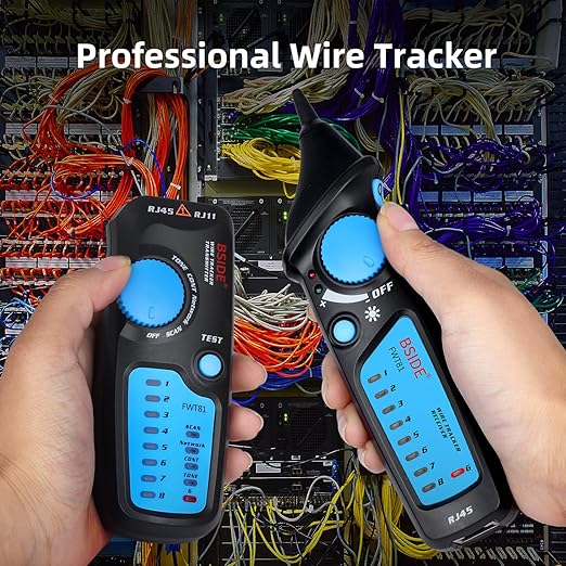 BSIDE Wire Tracker RJ45 RJ11 Network Cable Tester, Dual knob with Anti-Interference, Telephone Line Tracer Internet LAN Wire Finder Toner Network Cable Collation Continuity Checker with Carrying Case
