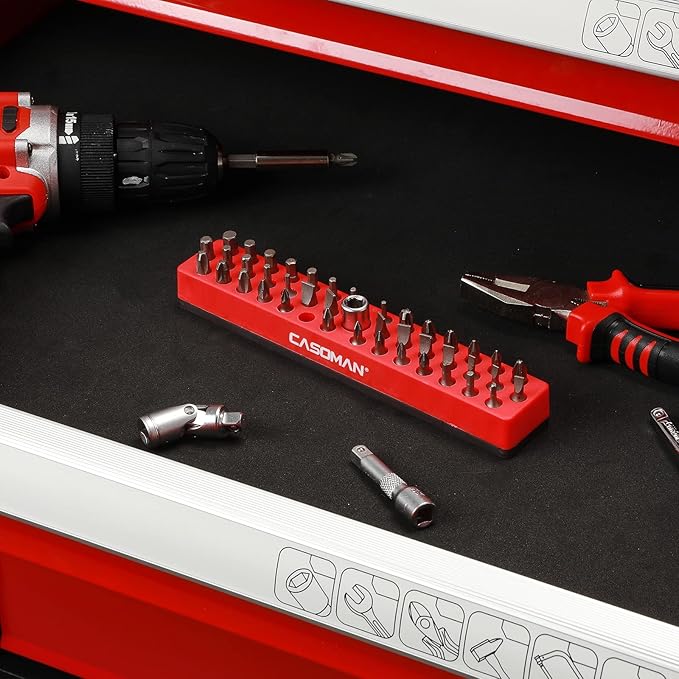 CASOMAN 2PCS 1/4" Hex Bit Organizer with Magnetic Base - Red, 86 Hole Bit Organizer with Strong Magnetic Base, Magnetic Bit Organizer for Your Specialty