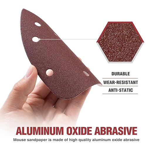 S SATC 60 PCS Mouse Sander Sandpaper 6 Holes Detail Sander Sandpaper Palm Sander Paper Hook and Loop Mouse Sanding Pads Assorted 60/80/100/120/180/240 Grit
