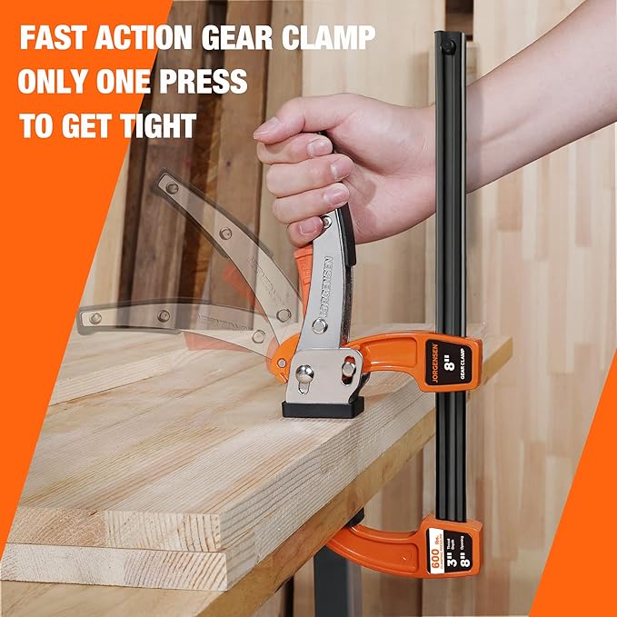 Jorgensen 8-inch Bar Clamp Set, Bar Clamp for Woodworking, Quick Release Gear Clamp with 600 lbs Load Limit - 2 Pack