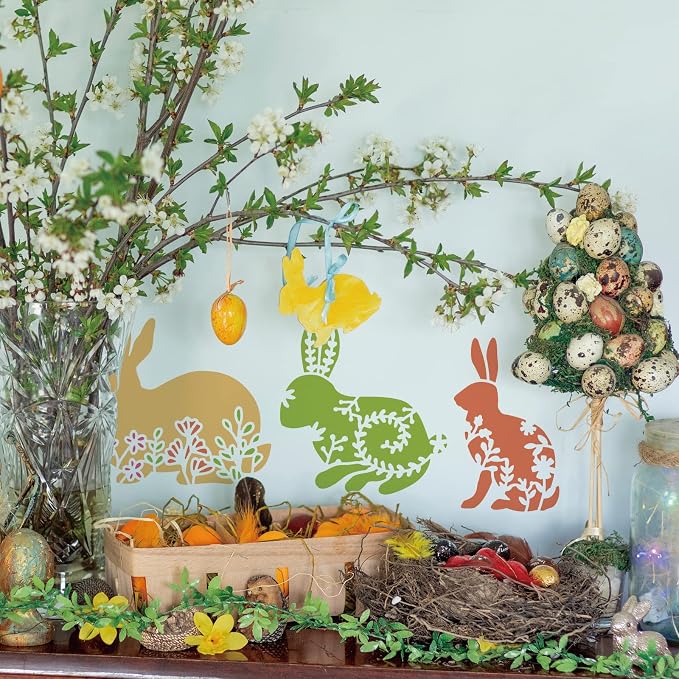 INFUNLY Easter Rabbit Stencil for Painting 11.8x11.8 Happy Spring Flower Wall - Image 6