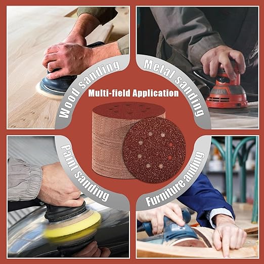 240 Grit 5 Inch Sanding Discs Hook and Loop Sandpaper, 150 PCS 8 Hole Adhesive Fine Sand Paper for Random Orbital Sander