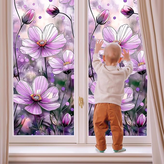 Bloss Flower Privacy Window Film, Faux 3D Floral Stained Glass Windows Film - Image 7