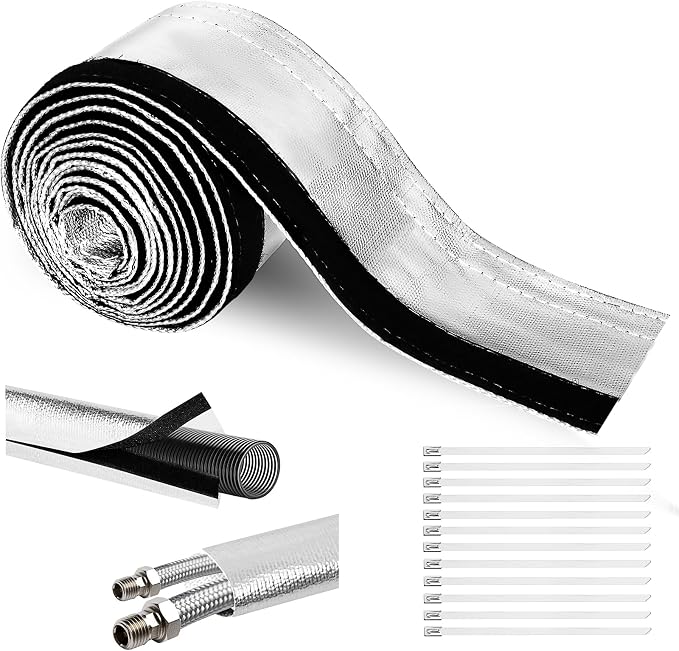 Wire Heat Shield Wrap for Car Hose Lines, 2.2" I.D. x 3.3FT, by Amerbro
