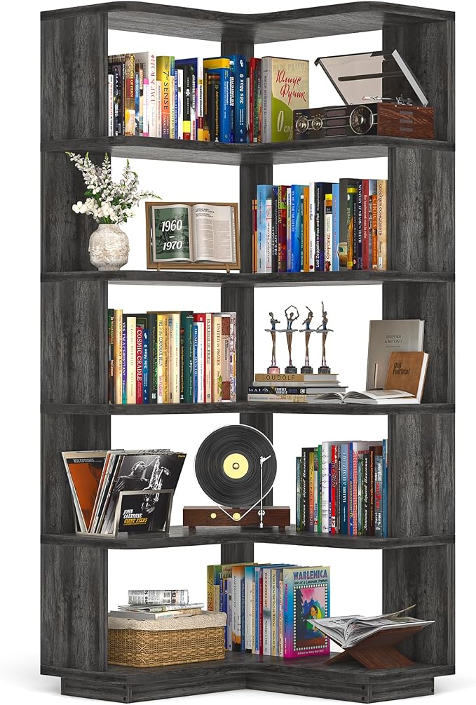Armocity Corner Book Shelf, 6-Shelf L Shaped Corner Bookshelf by Armocity