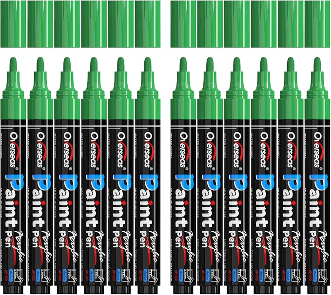 Overseas 12 Pack Green Acrylic Paint Pens Permanent Markers, Medium Tip | by Overseas