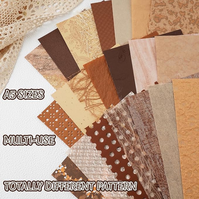 50 Sheets Brown Textured Scrapbook Paper Assorted Set | A5 Size, Mixed Special - Image 3