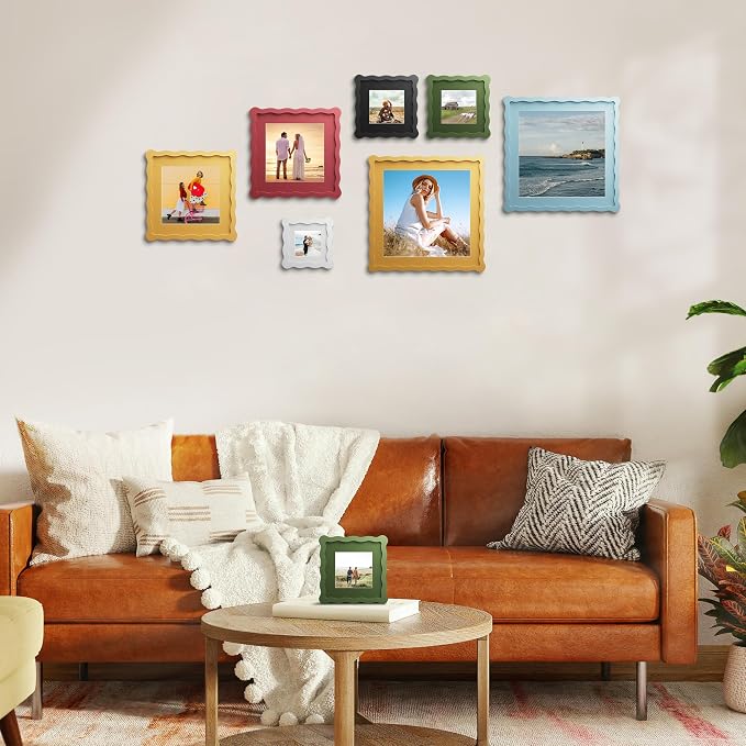 12x12 Picture Frame with Mat for 10x10, Wavy Edge Wooden Real Glass Photo Frame - Image 6