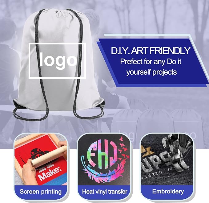 BeeGreen White Drawstring Backpack Bags Bulk 10 Pack X-Large 22.4" L x 17.5" W - Image 3