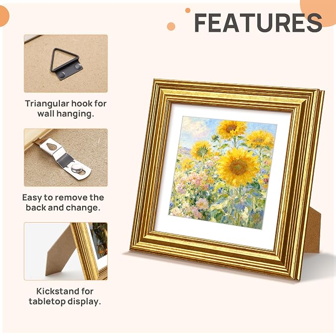 upsimples 5x5 Picture Frame, Vintage Frames Decor, Wall or Tabletop Display - Image 5