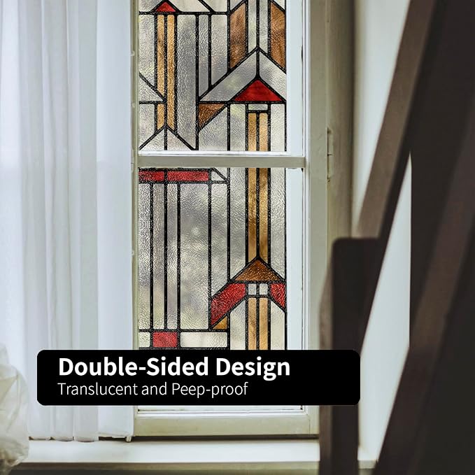 Faux Stained Glass Effect Window Privacy Film, Original Hand Drawn Static Cling - Image 3
