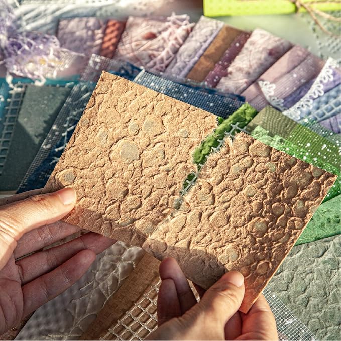 96 Sheets Textured Scrapbook Paper and Mesh Fabric Assorted Set - Image 8